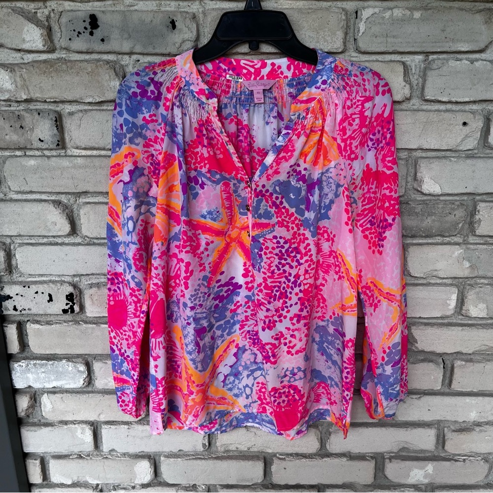 Lilly Pulitzer Elsa silk long sleeve top